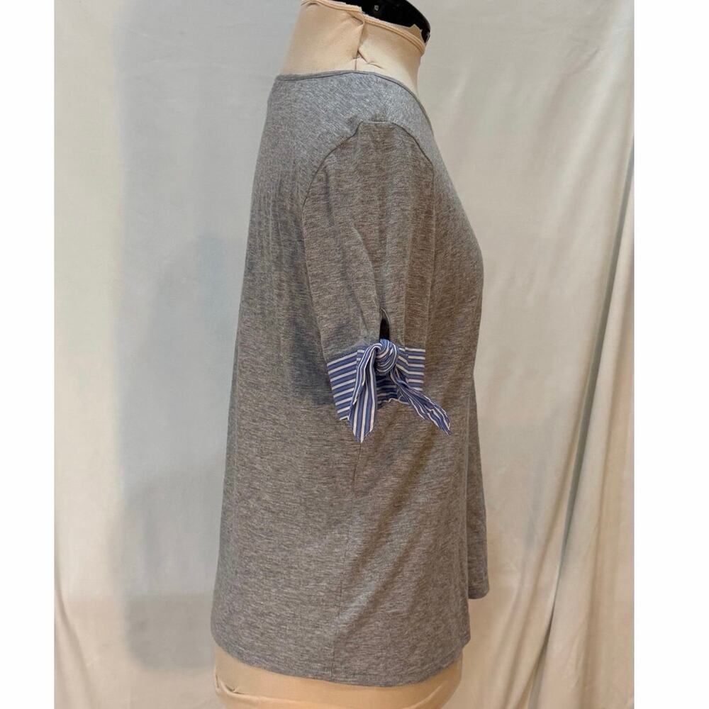 NWT Court & Rowe Gray Knit Top Small Stripe Tie Sleeve Detail Preppy Classic - Picture 3 of 7